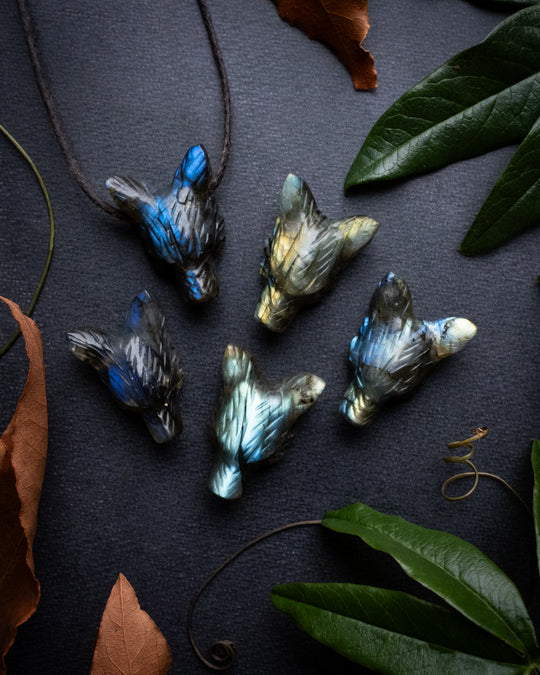 Small Labradorite Hand Carved Wolf Necklace