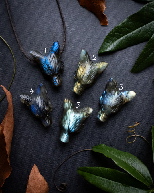 Small Labradorite Hand Carved Wolf Necklace