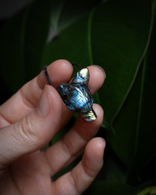 Small Labradorite Hand Carved Wolf Necklace