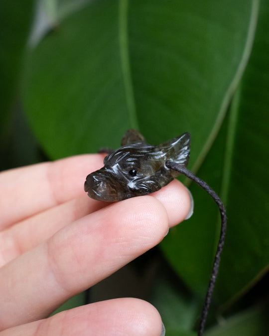 Small Labradorite Hand Carved Wolf Necklace