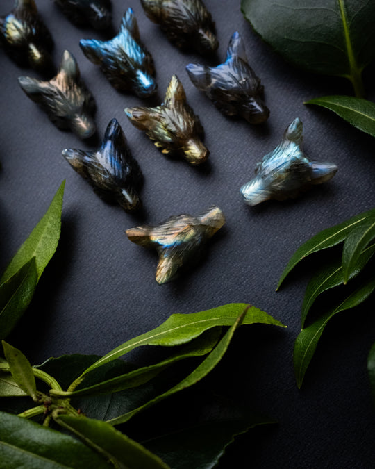 Small Labradorite Hand Carved Wolf Necklace - The Healing Pear