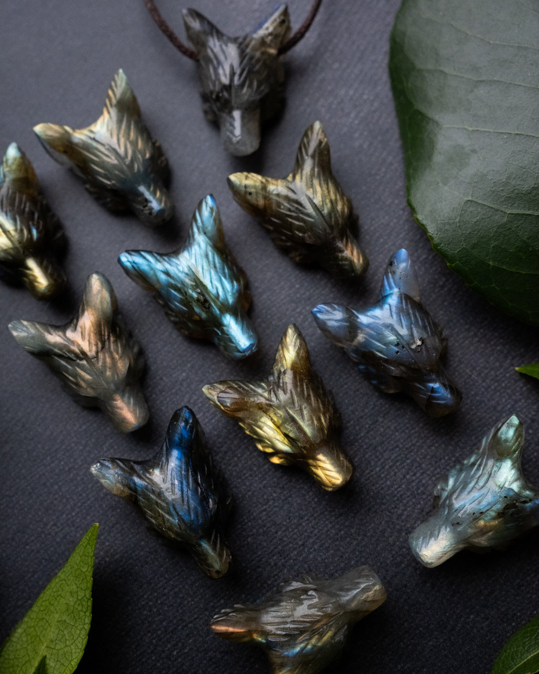 Small Labradorite Hand Carved Wolf Necklace - The Healing Pear