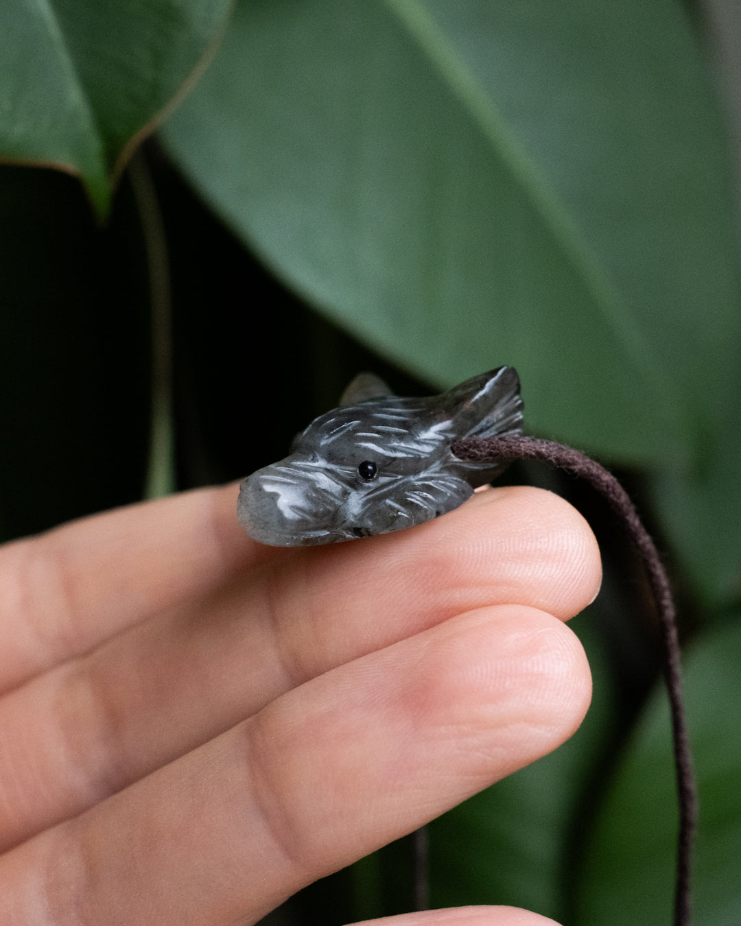 Small Labradorite Hand Carved Wolf Necklace - The Healing Pear