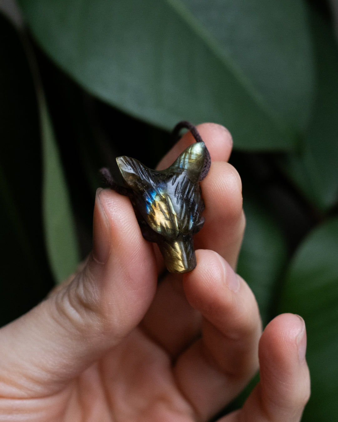 Small Labradorite Hand Carved Wolf Necklace - The Healing Pear