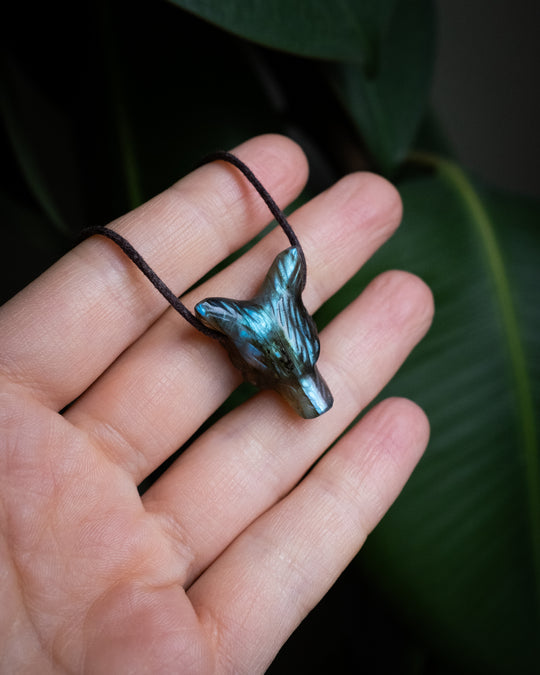 Small Labradorite Hand Carved Wolf Necklace - The Healing Pear