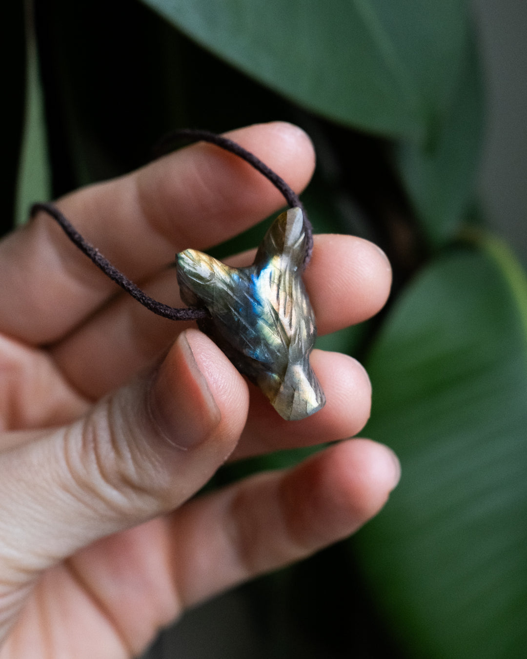 Small Labradorite Hand Carved Wolf Necklace - The Healing Pear
