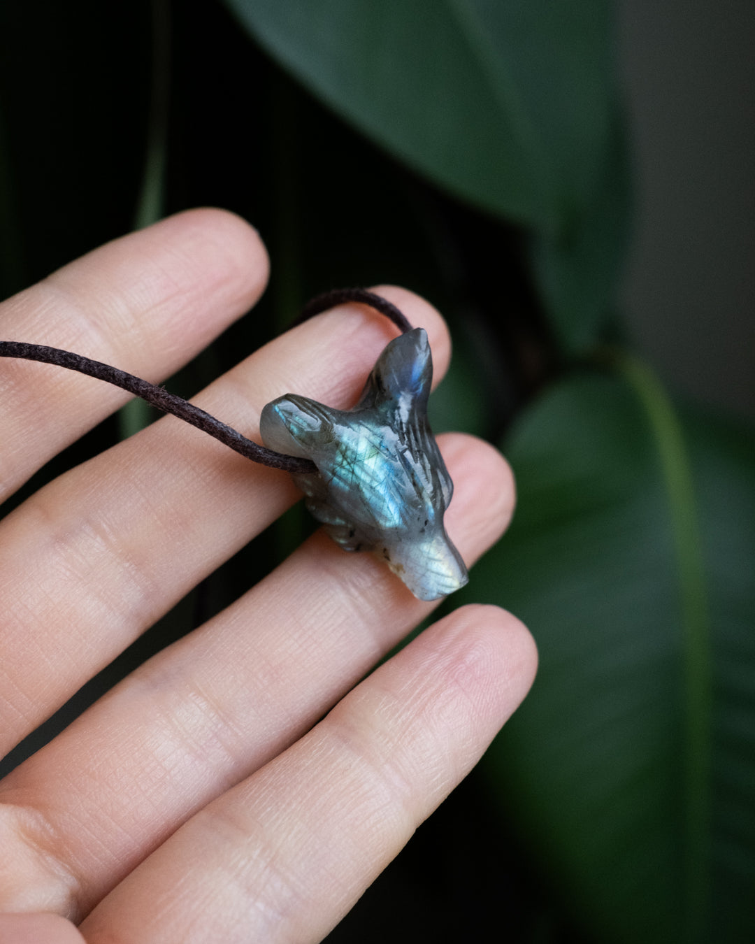 Small Labradorite Hand Carved Wolf Necklace - The Healing Pear