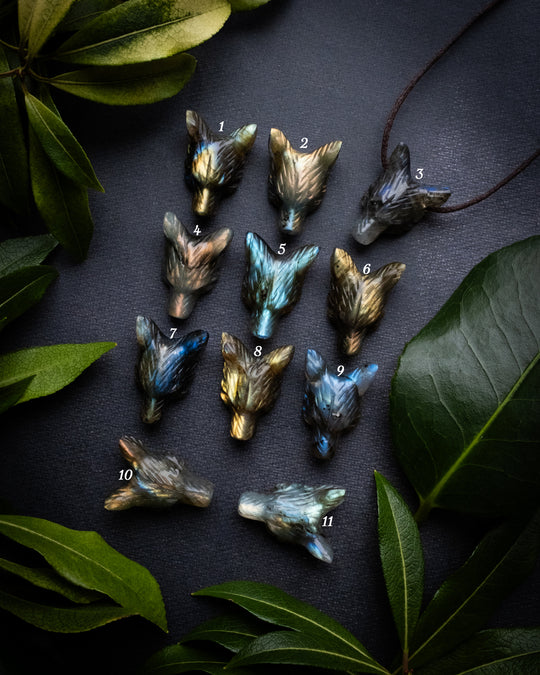 Small Labradorite Hand Carved Wolf Necklace - The Healing Pear