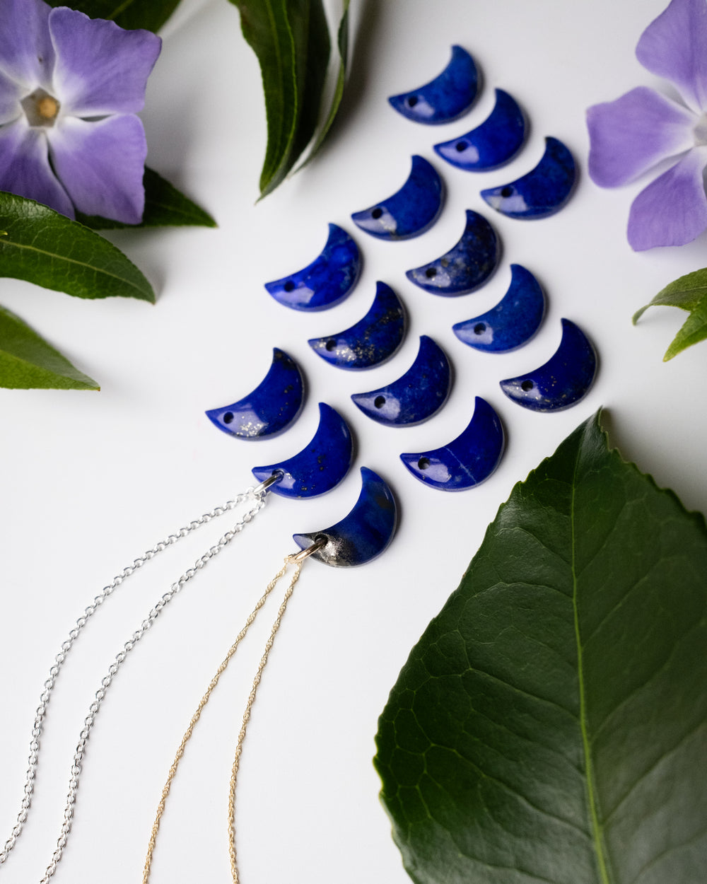 Lapis Lazuli Crescent Moon Recycled Sterling Silver or Gold Necklace