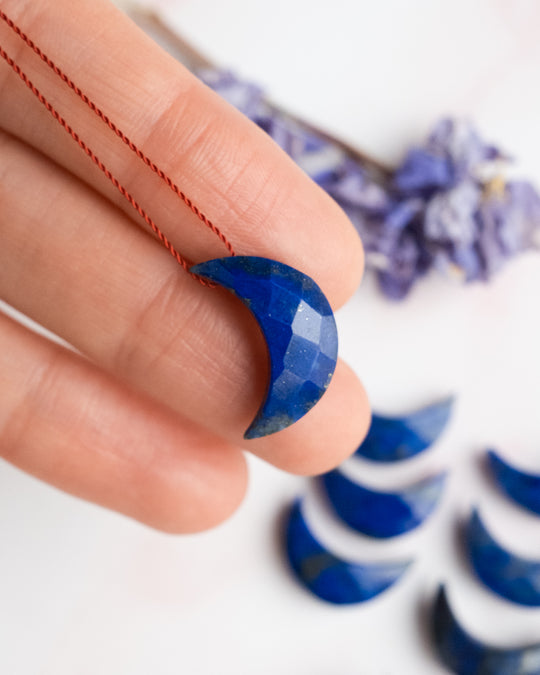 Lapis Lazuli Mini Moon Vegan Silk Necklace - The Healing Pear