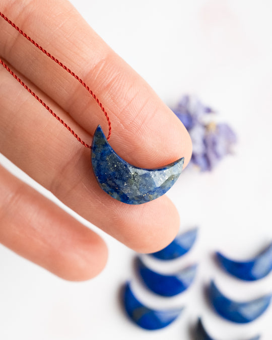 Lapis Lazuli Mini Moon Vegan Silk Necklace - The Healing Pear