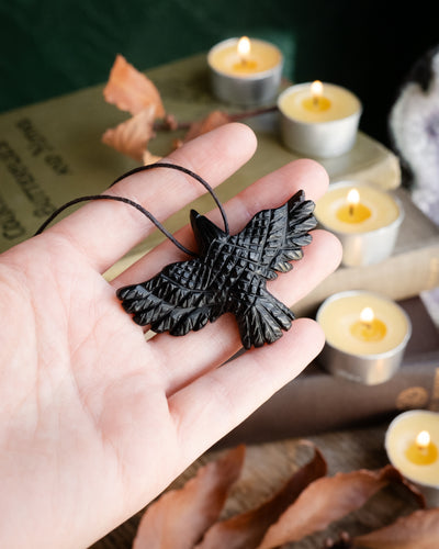 Large Obsidian Hand Carved Raven Necklace