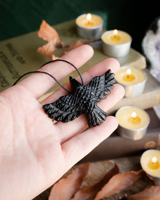 Large Obsidian Hand Carved Raven Necklace