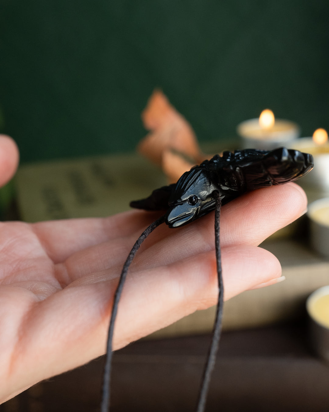 Large Obsidian Hand Carved Raven Necklace