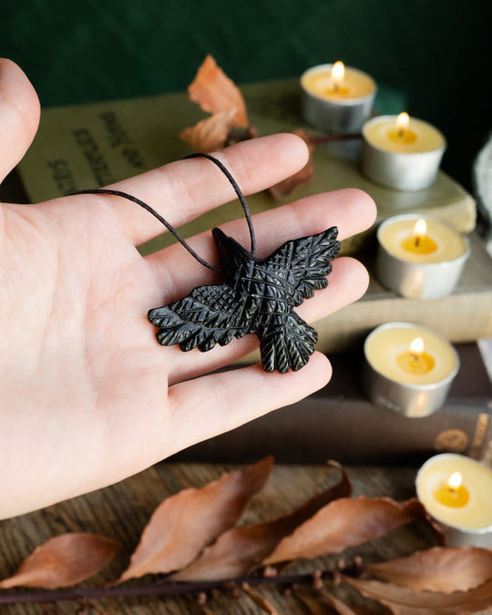 Large Obsidian Hand Carved Raven Necklace