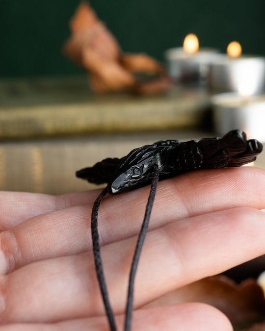 Large Obsidian Hand Carved Raven Necklace
