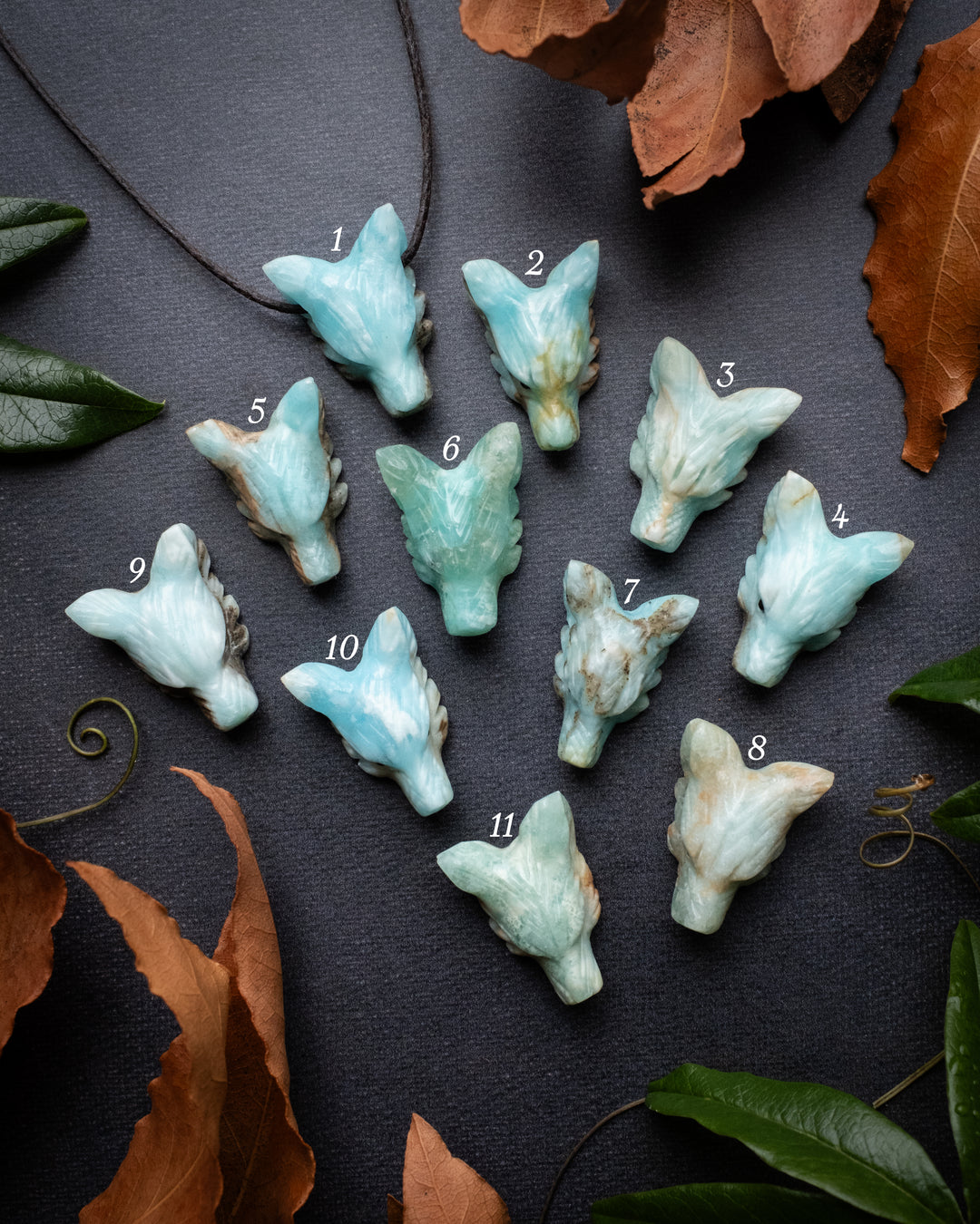 Small Larimar Hand Carved Wolf Necklace