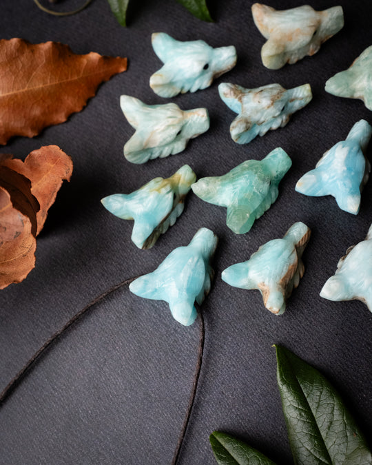 Small Larimar Hand Carved Wolf Necklace