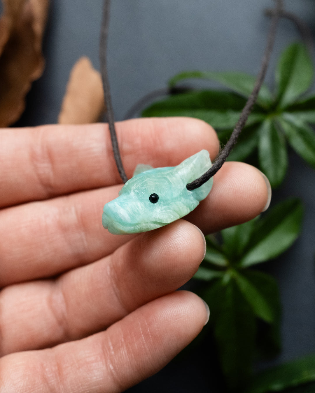Small Larimar Hand Carved Wolf Necklace