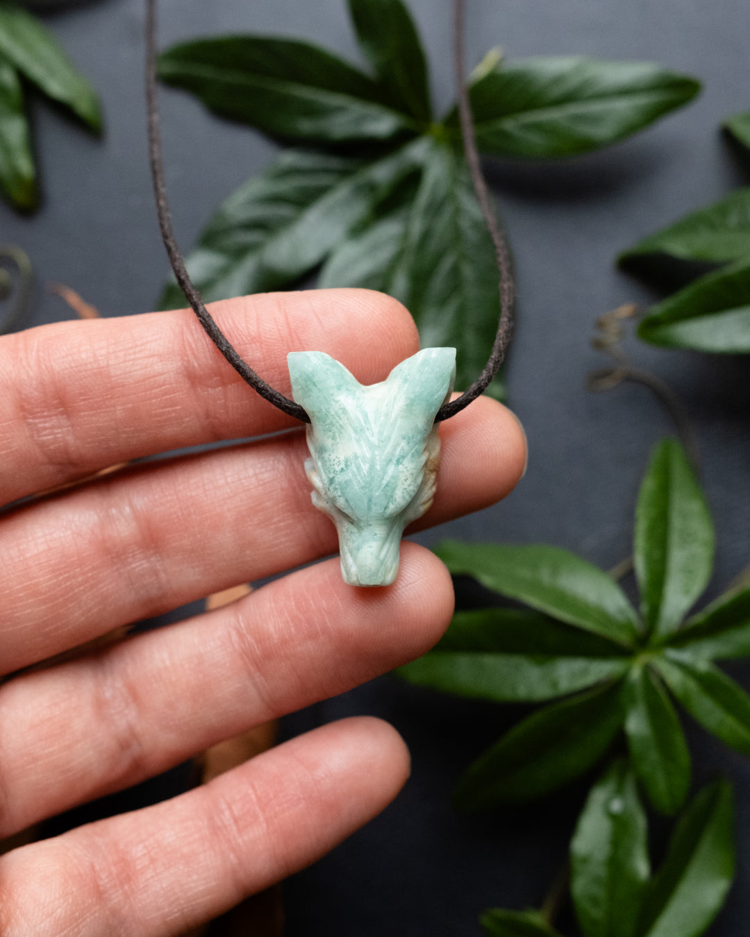 Small Larimar Hand Carved Wolf Necklace