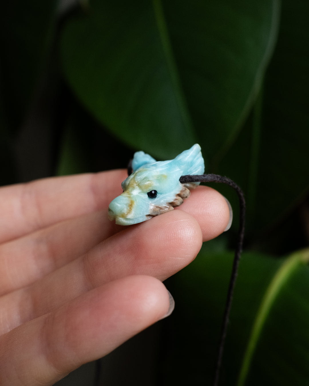 Small Larimar Hand Carved Wolf Necklace