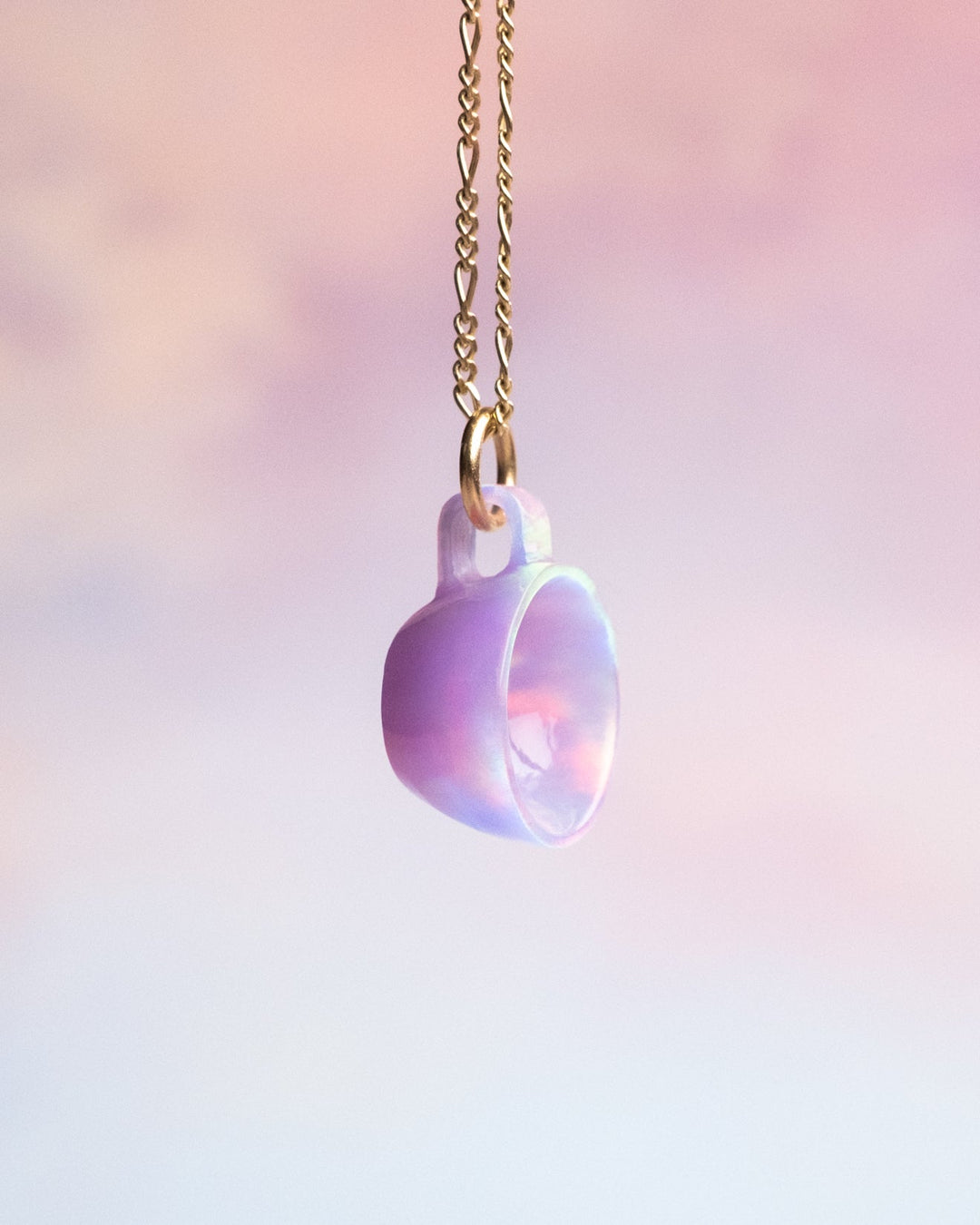 Lavender Aura Opal Hand Carved Mug Necklace - The Healing Pear