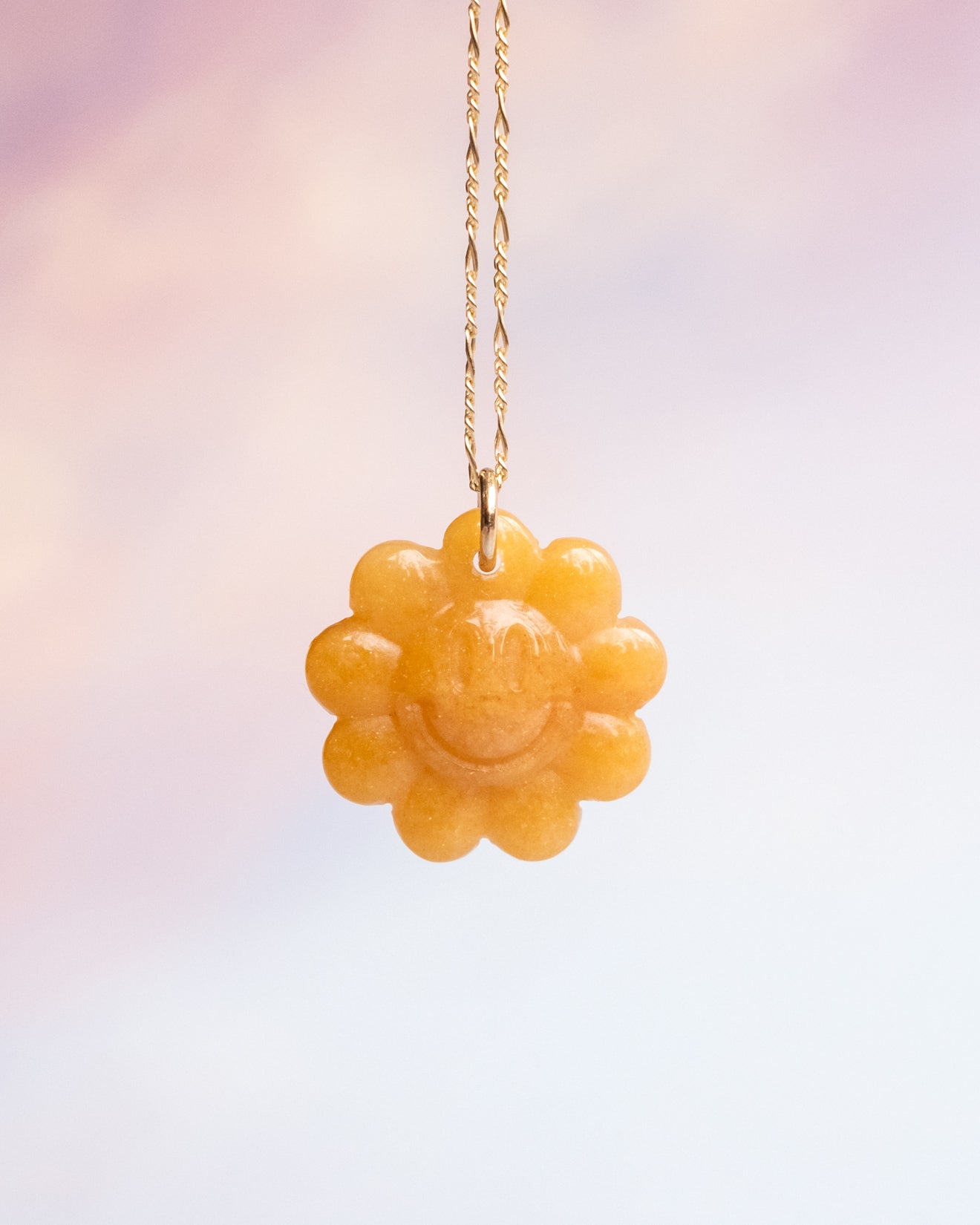 Yellow Agate Hand Carved Groovy Flower Necklace - The Healing Pear