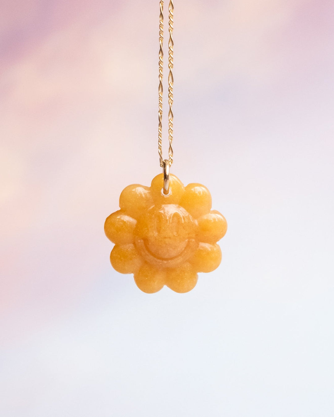 Yellow Agate Hand Carved Groovy Flower Necklace - The Healing Pear