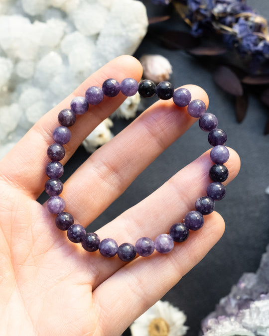 Lepidolite Round Bead Bracelet 6mm