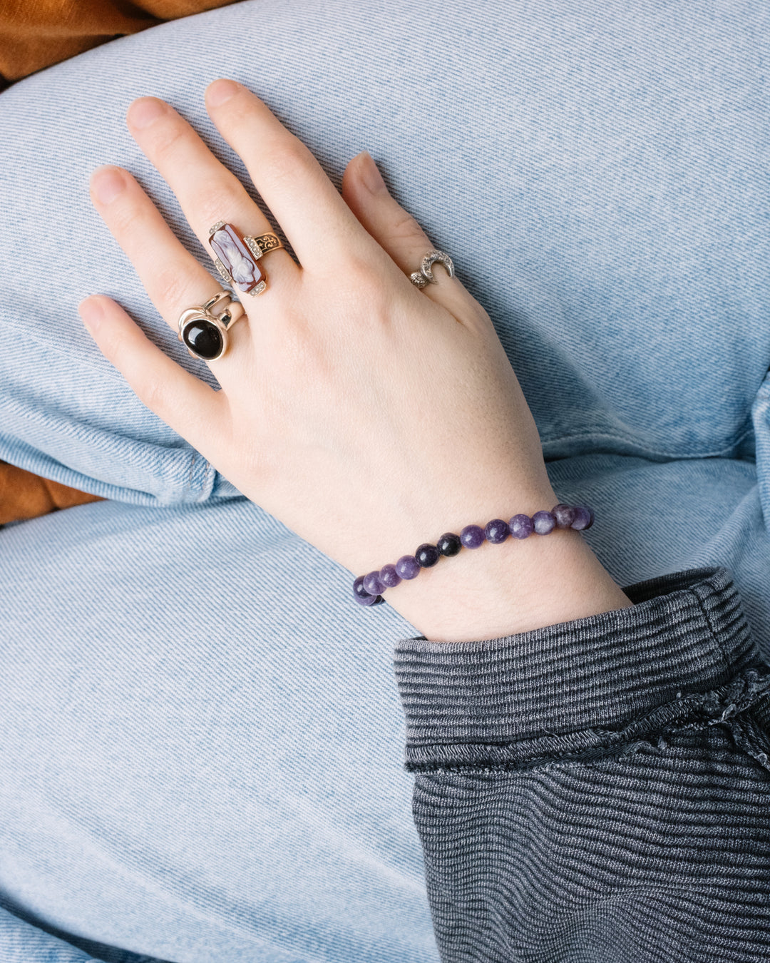 Lepidolite Round Bead Bracelet 6mm