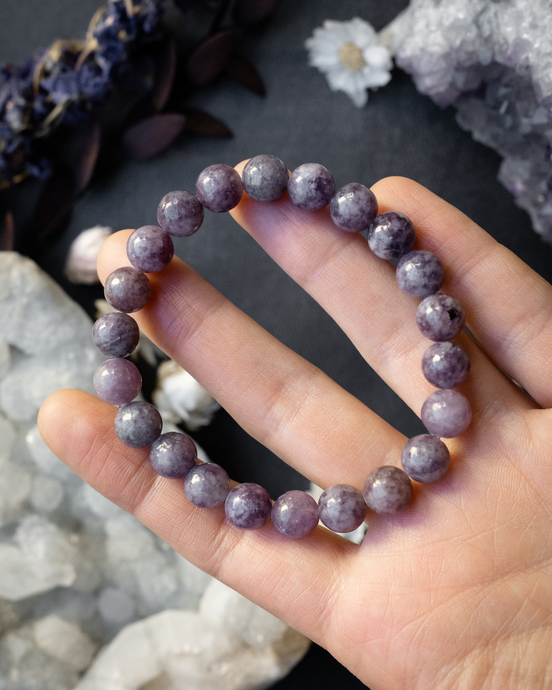 Lepidolite Round Bead Bracelet 8mm