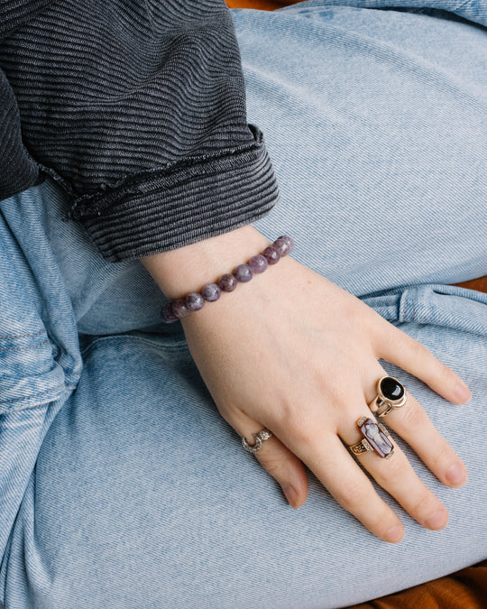Lepidolite Round Bead Bracelet 8mm