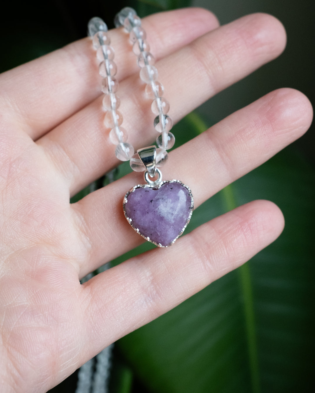 Lepidolite Heart Sterling Silver Gallery Beaded Necklace - The Healing Pear