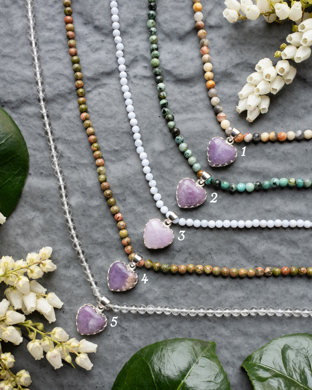 Lepidolite Heart Sterling Silver Gallery Beaded Necklace - The Healing Pear