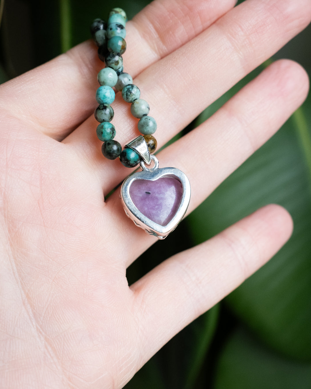 Lepidolite Heart Sterling Silver Gallery Beaded Necklace - The Healing Pear