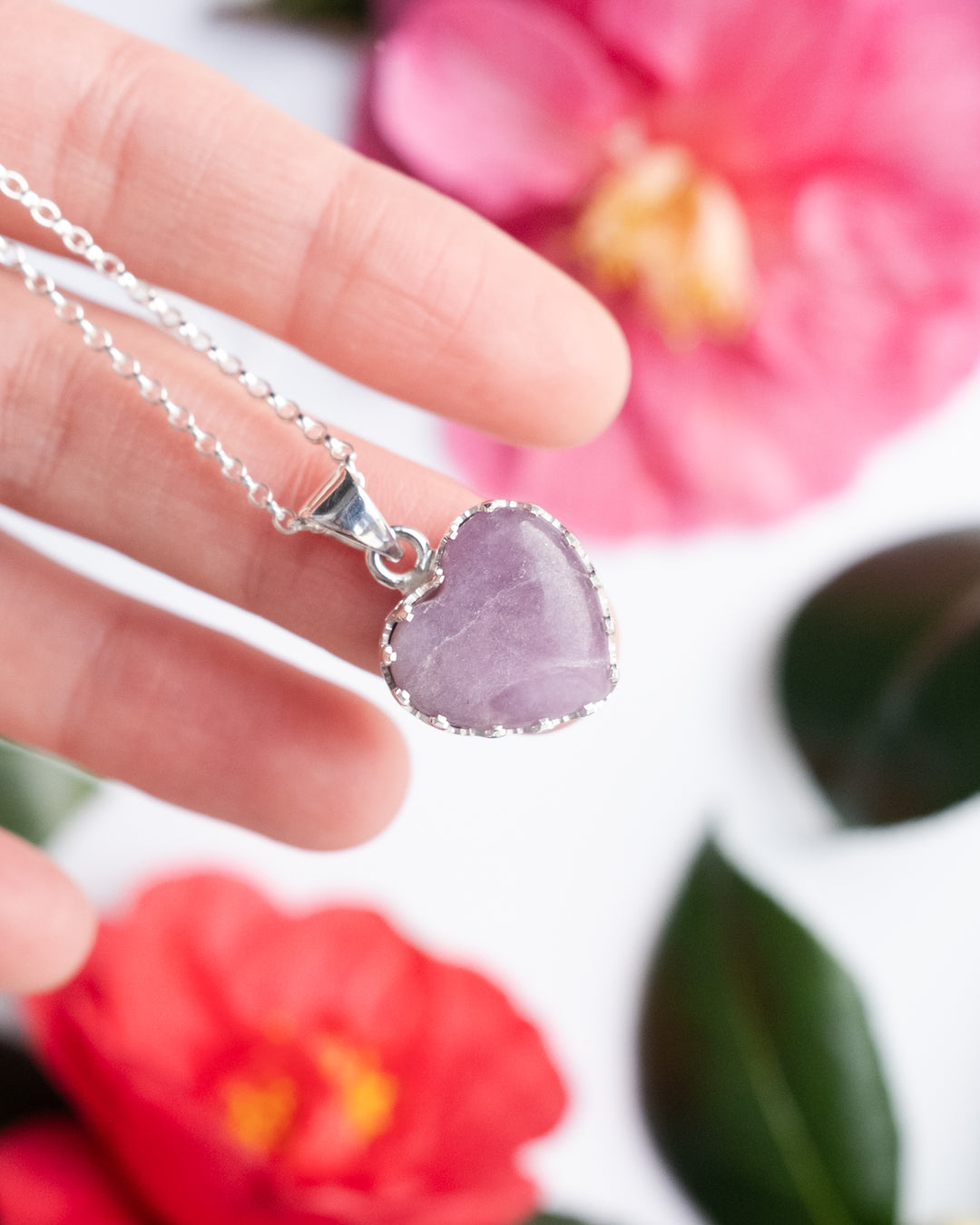 Lepidolite Heart Sterling Silver Gallery Necklace - The Healing Pear