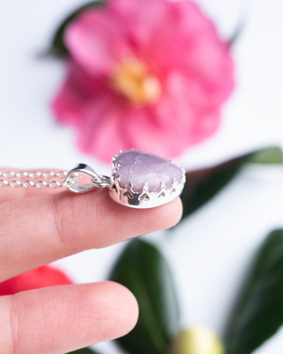 Lepidolite Heart Sterling Silver Gallery Necklace - The Healing Pear