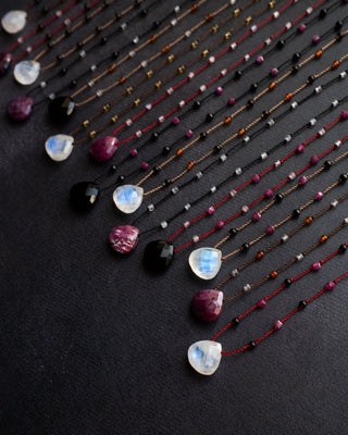 Rainbow Moonstone / Ruby / Black Onyx Hand Knotted Beaded Necklace