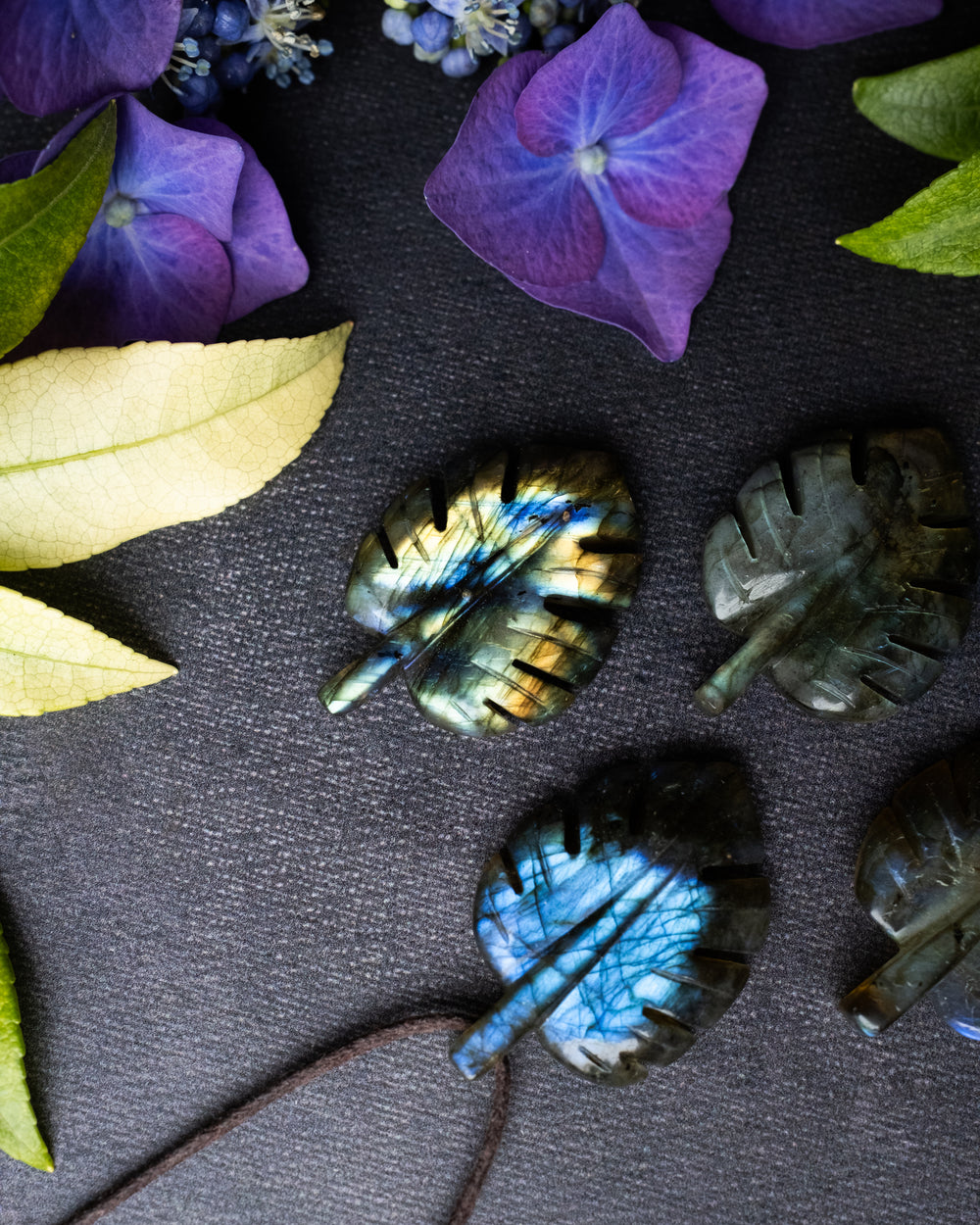 Labradorite Hand Carved Monstera / Cheese Plant Necklace