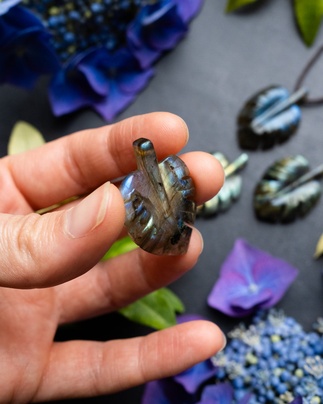 Labradorite Hand Carved Monstera / Cheese Plant Necklace