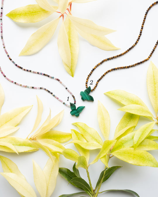 Malachite Hand Carved Butterfly Beaded Necklace - The Healing Pear