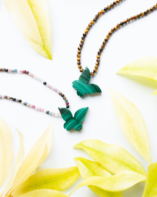 Malachite Hand Carved Butterfly Beaded Necklace - The Healing Pear