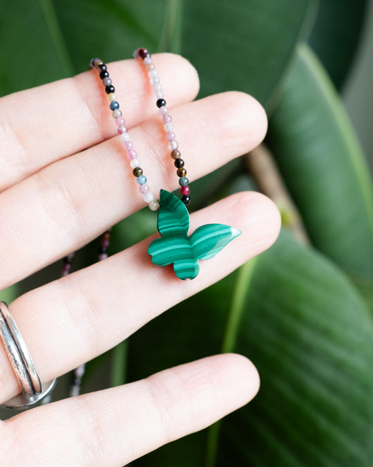 Malachite Hand Carved Butterfly Beaded Necklace - The Healing Pear