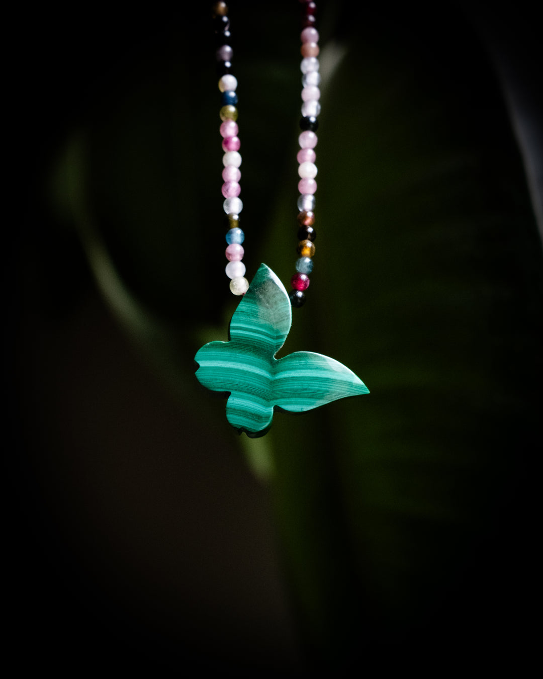 Malachite Hand Carved Butterfly Beaded Necklace - The Healing Pear