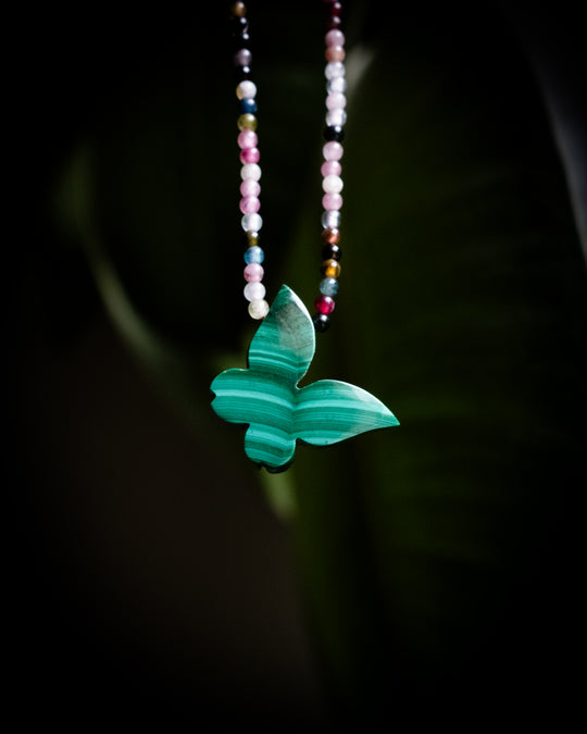 Malachite Hand Carved Butterfly Beaded Necklace - The Healing Pear