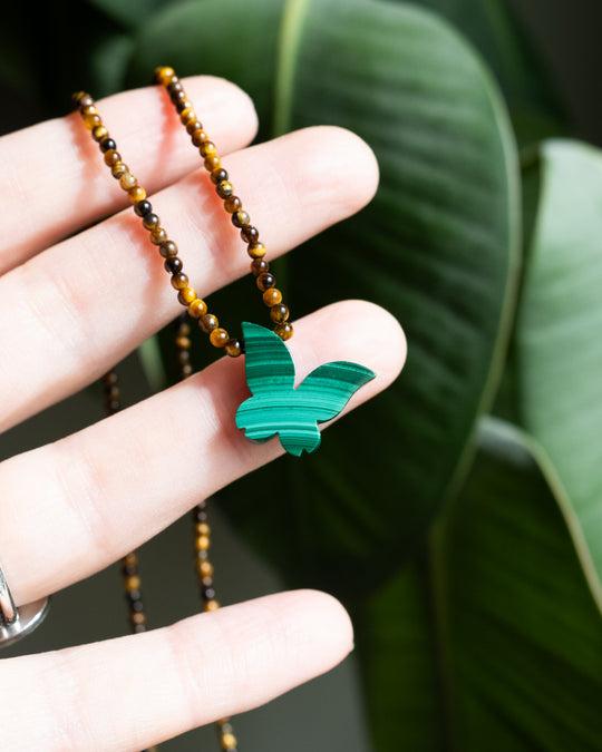 Malachite Hand Carved Butterfly Beaded Necklace - The Healing Pear
