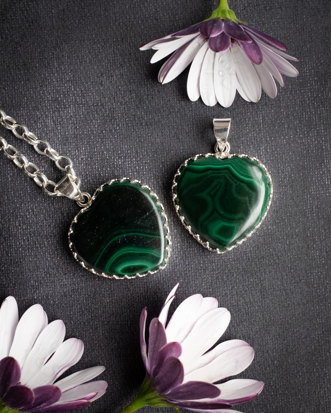 Malachite Heart Sterling Silver Gallery Necklace - The Healing Pear