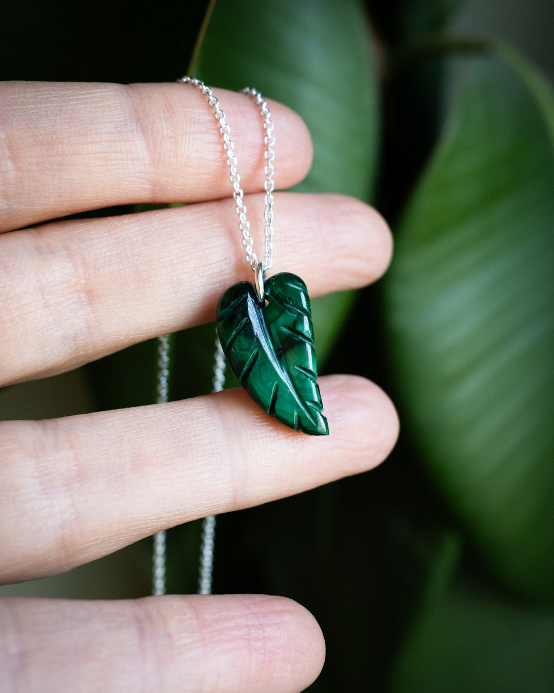 Malachite Hand Carved Leaf Necklace - The Healing Pear