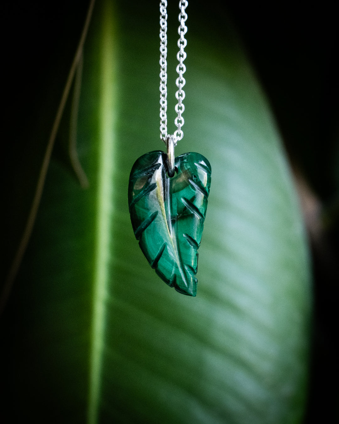 Malachite Hand Carved Leaf Necklace - The Healing Pear