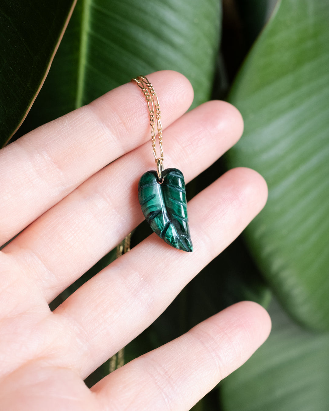 Malachite Hand Carved Leaf Necklace - The Healing Pear